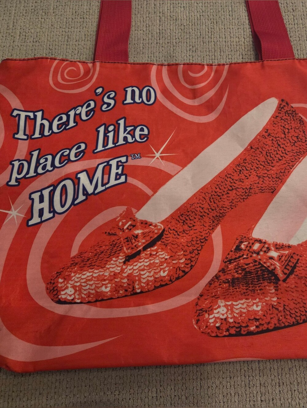 Red 'There's No Place Like Home' Graphic Tote Bag